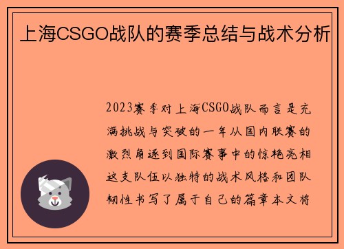 上海CSGO战队的赛季总结与战术分析